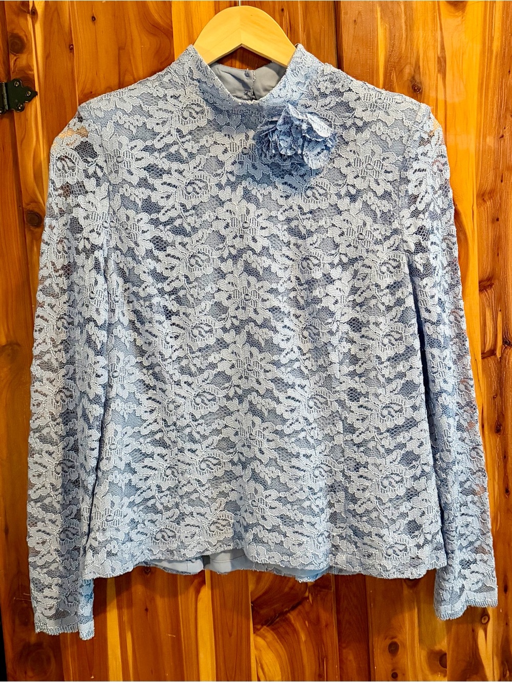 Vintage Ursula of Switzerland Lavender Lace Blouse with Floral Brooch